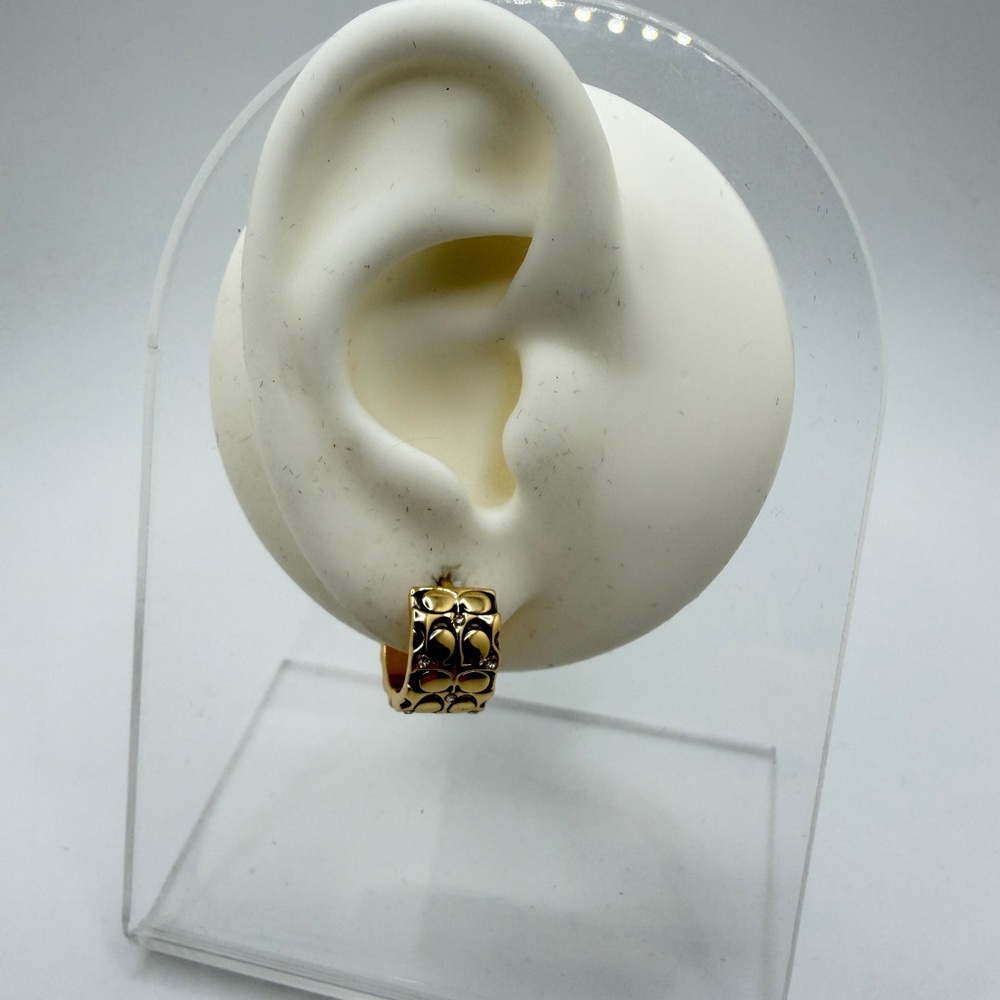 Authentic COACH engraved signature, w/ rhinestones huggie hoop earrings! - Picture 11 of 15